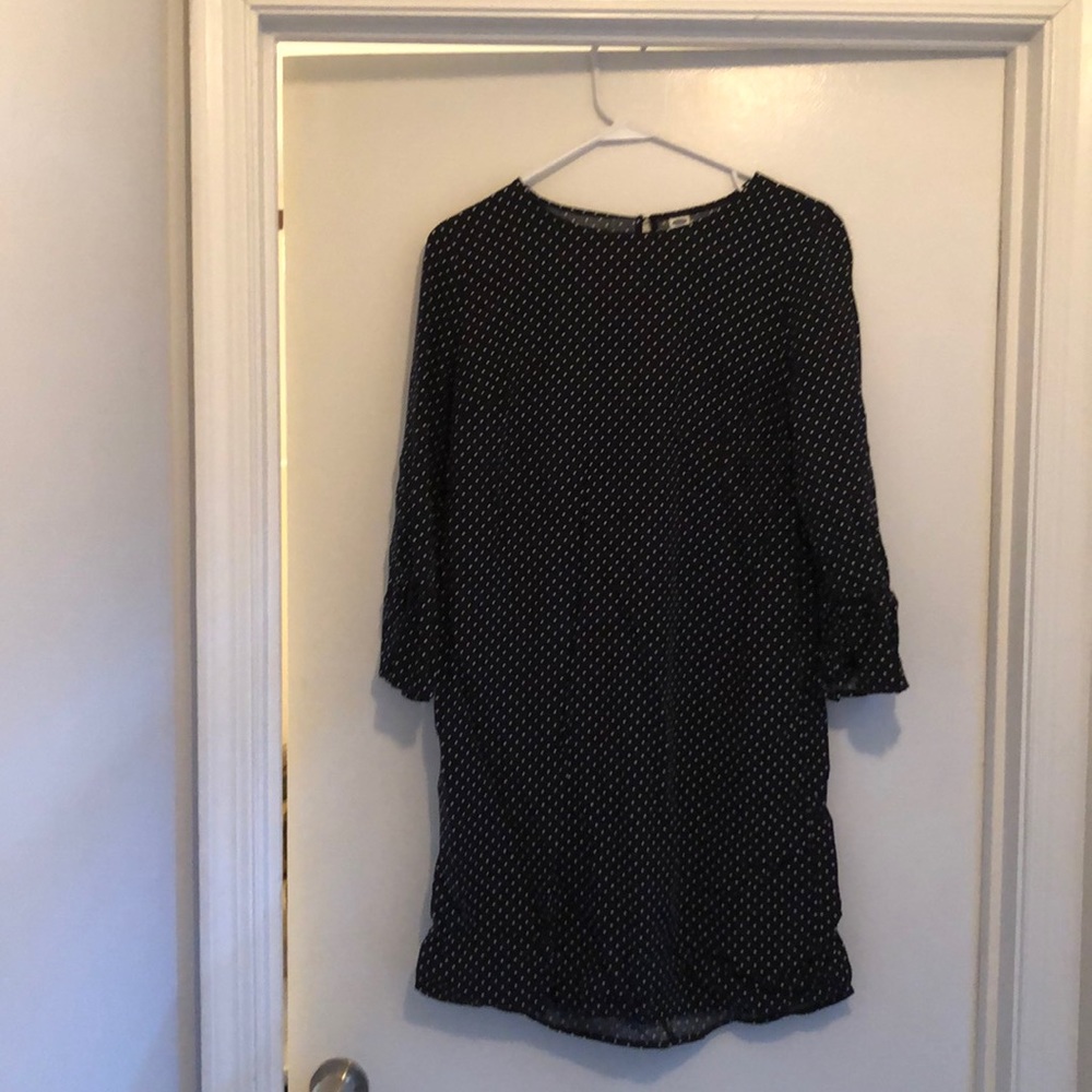 3/4 length sleeve black and white dot dress